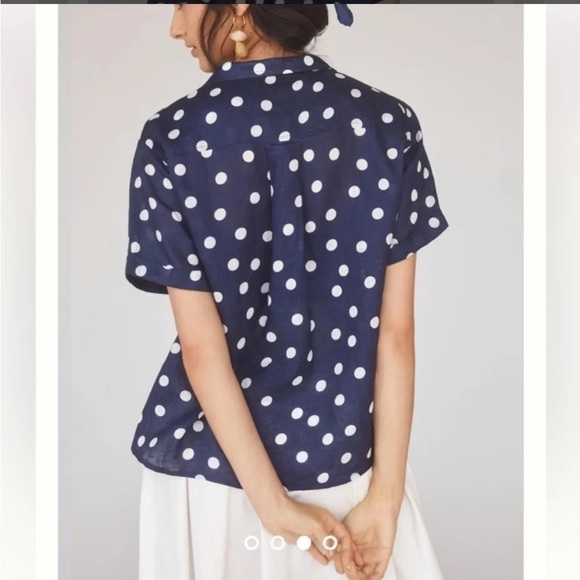 Anthropologie Maeve Polka Dot Printed Buttondown Surf Shirt Navy White Sz XS - Picture 2 of 13